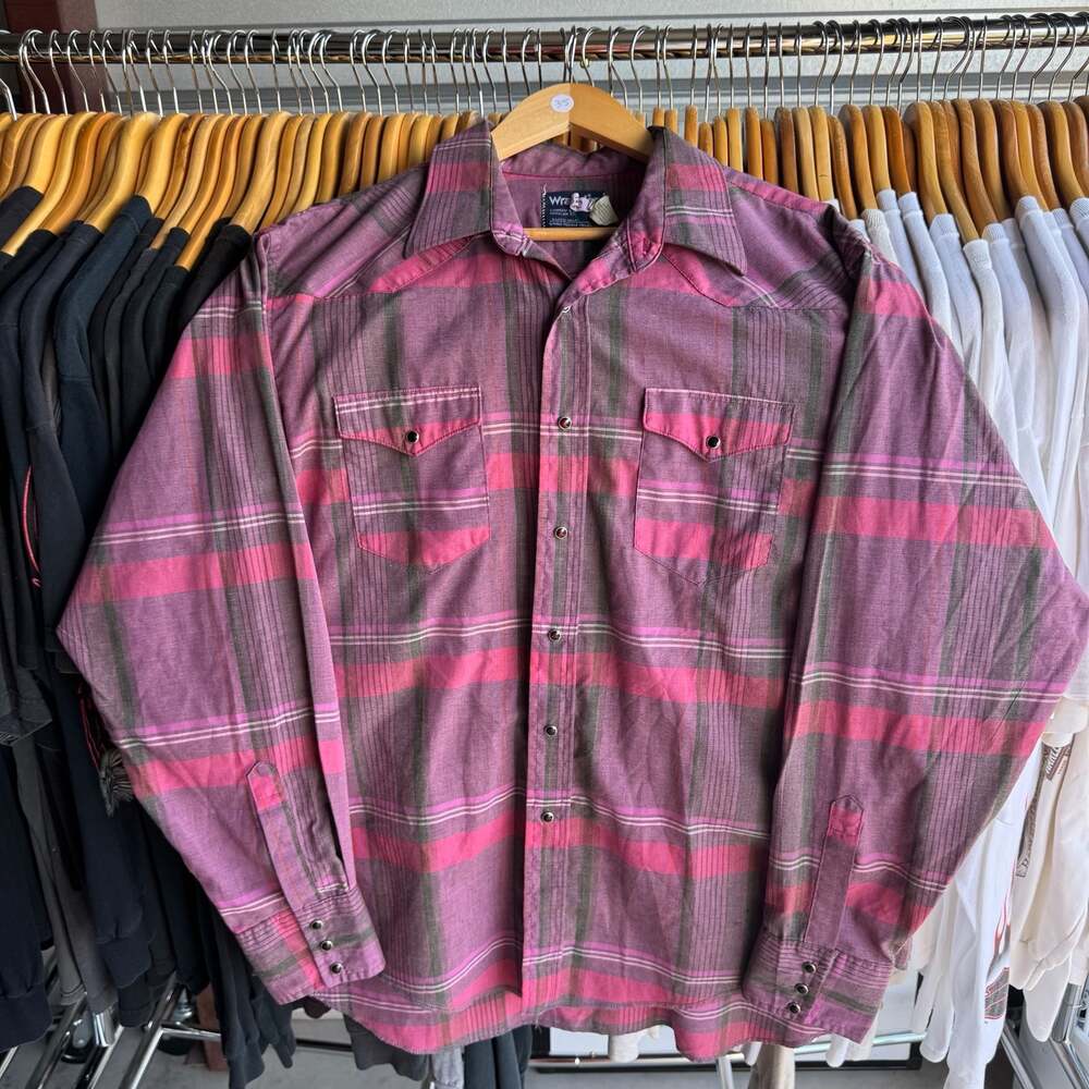 Vintage Wrangler Pearl Snap Plaid Long Sleeve Western Shirt